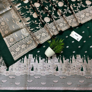 Bottle Green Ganga Ghat Katan Silk Banarasi Suit