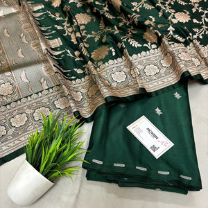 Bottle Green Ganga Ghat Katan Silk Banarasi Suit