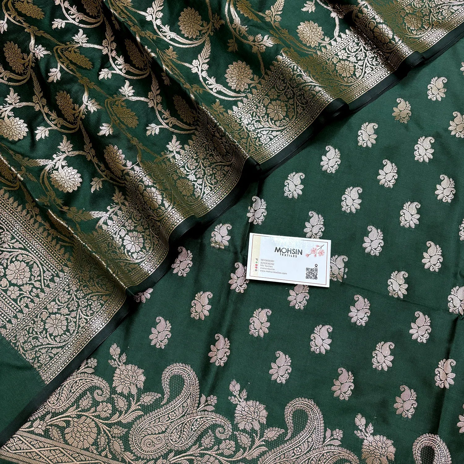 Bottle Green Godzilla Semi Katan Silk Banarasi Suit