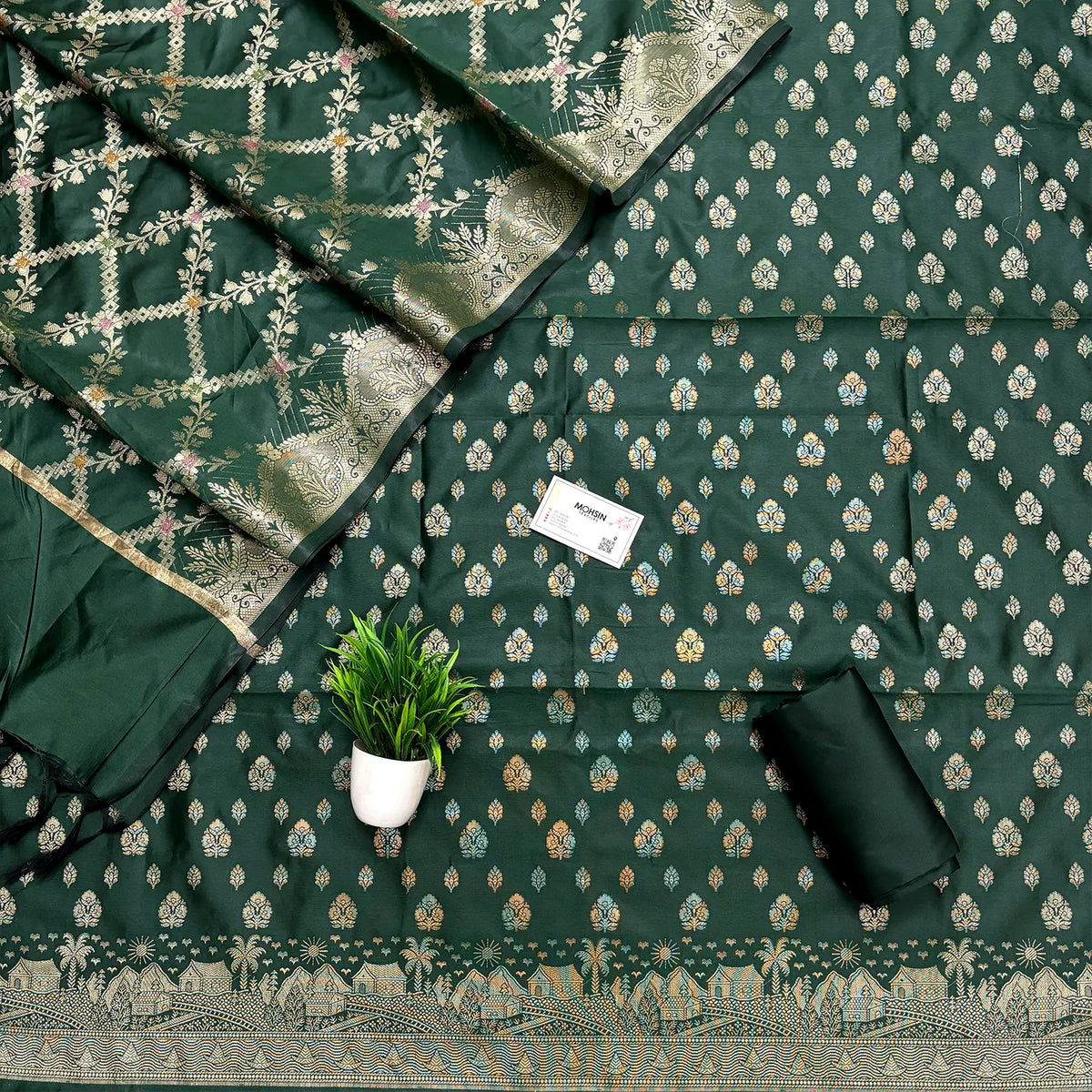 Bottle Green Nai Basti Banarasi Silk Suit