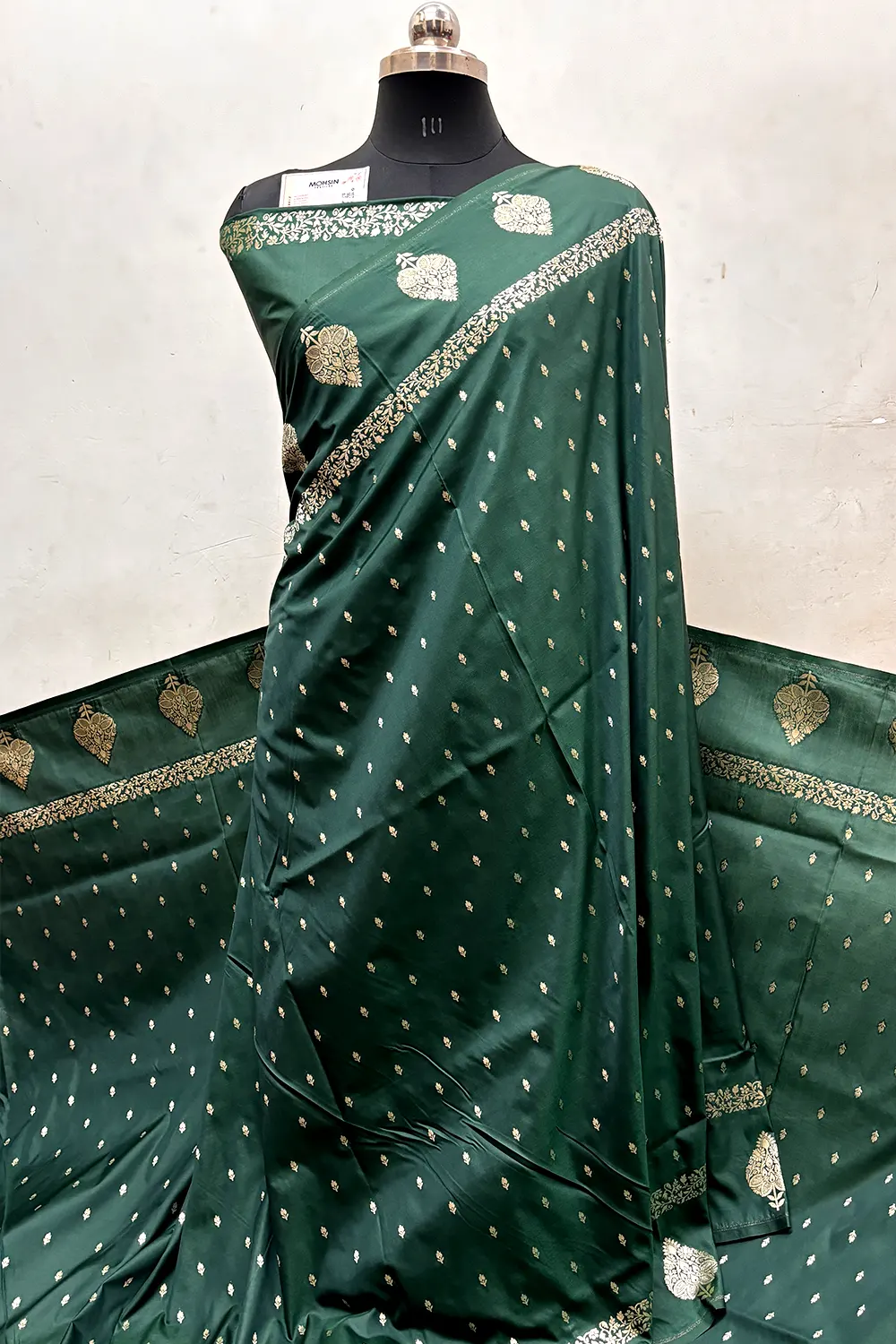 Bottle Green Hukum Buti Katan Silk Banarasi Saree