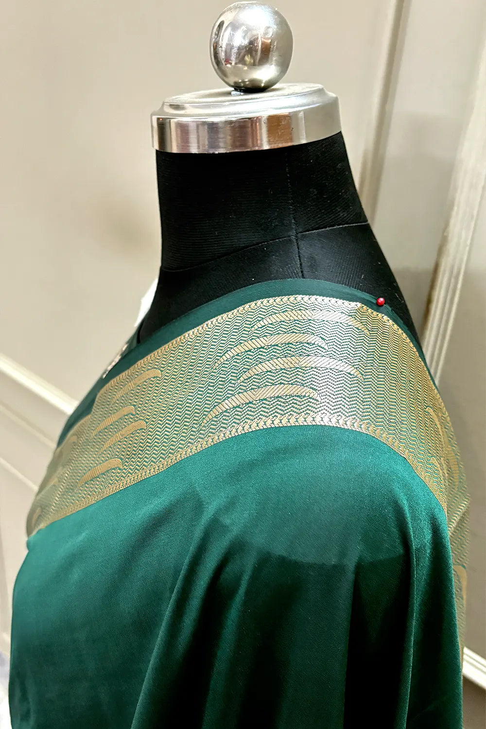 Bottle Green Kalyug Plain Satin Silk Banarasi Saree