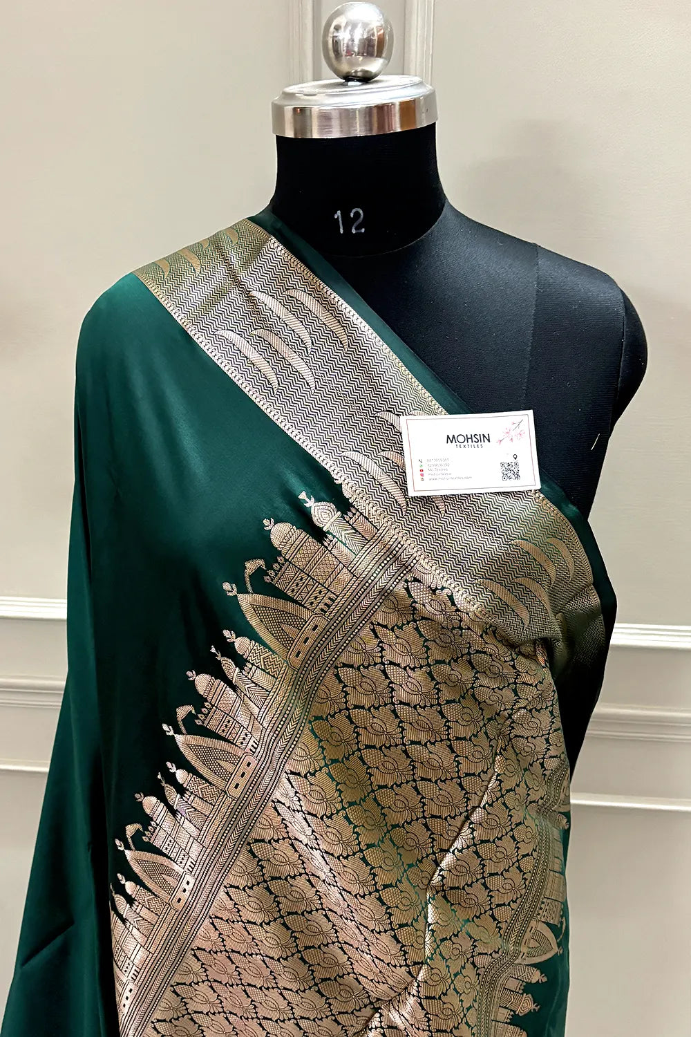 Bottle Green Kalyug Plain Satin Silk Banarasi Saree