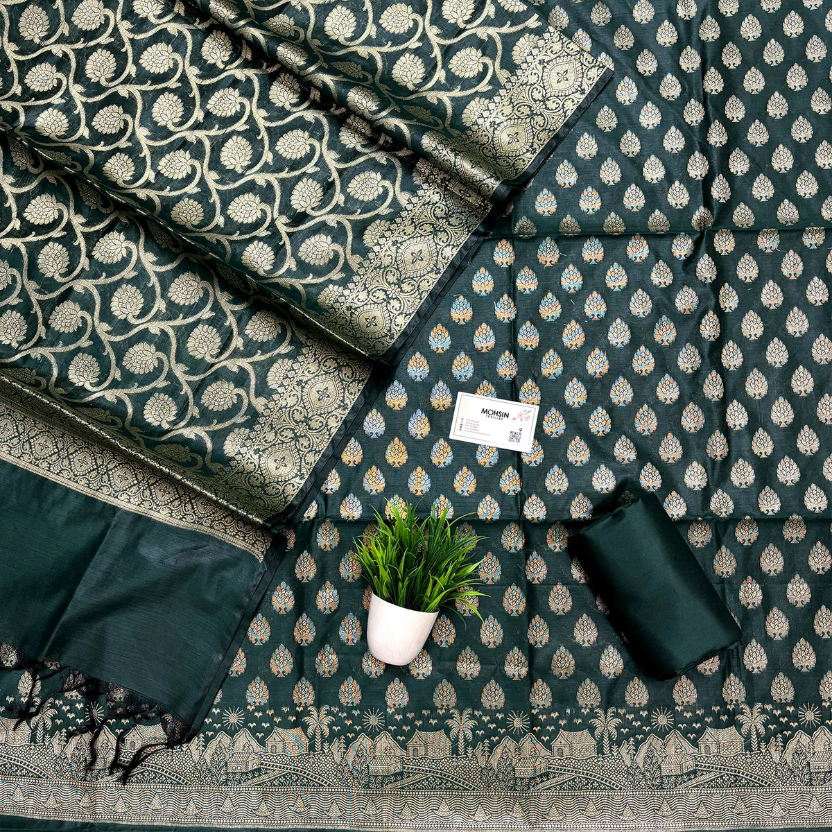 Bottle Green Kashi Sunrise Banarasi Silk Suit