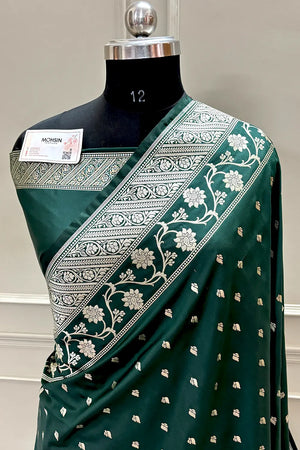 Bottle Green Mahinki Buti Katan Silk Banarasi Saree