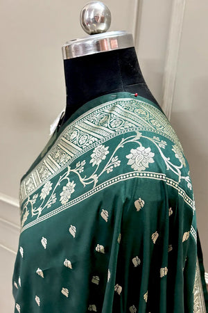 Bottle Green Mahinki Buti Katan Silk Banarasi Saree