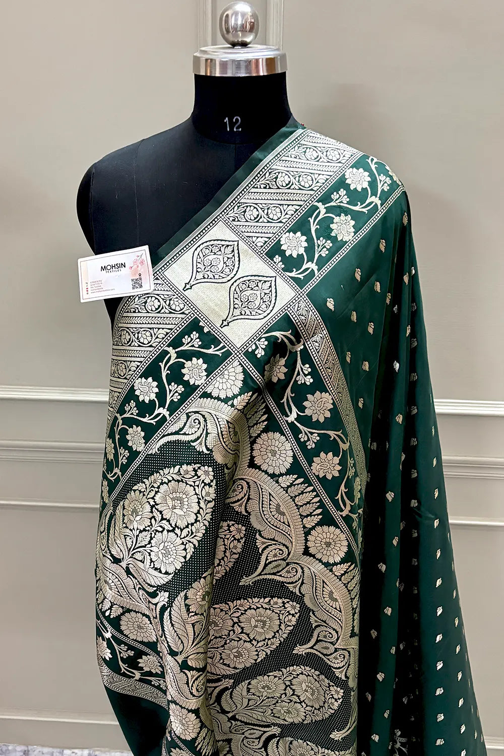 Bottle Green Mahinki Buti Katan Silk Banarasi Saree
