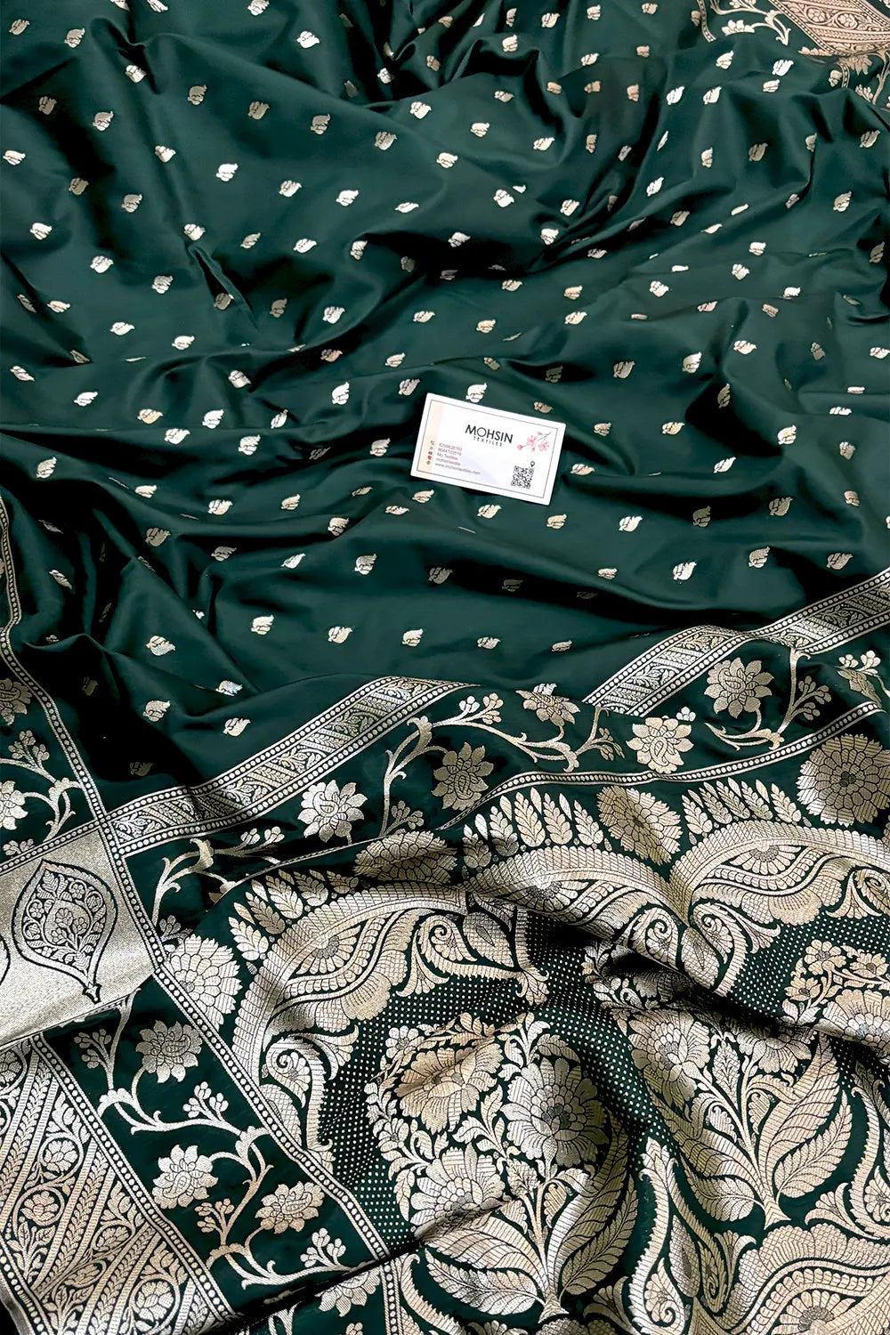Bottle Green Mahinki Buti Katan Silk Banarasi Saree