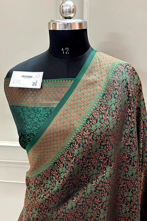 Bottle Green Pashmina Banarasi Silk Saree