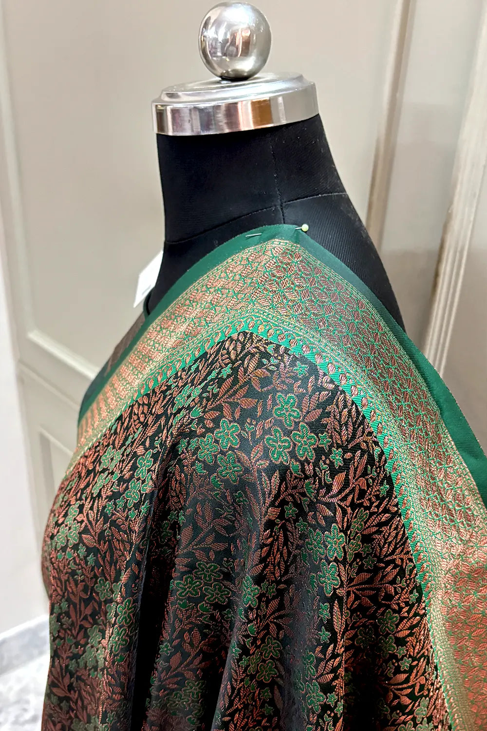 Bottle Green Pashmina Banarasi Silk Saree