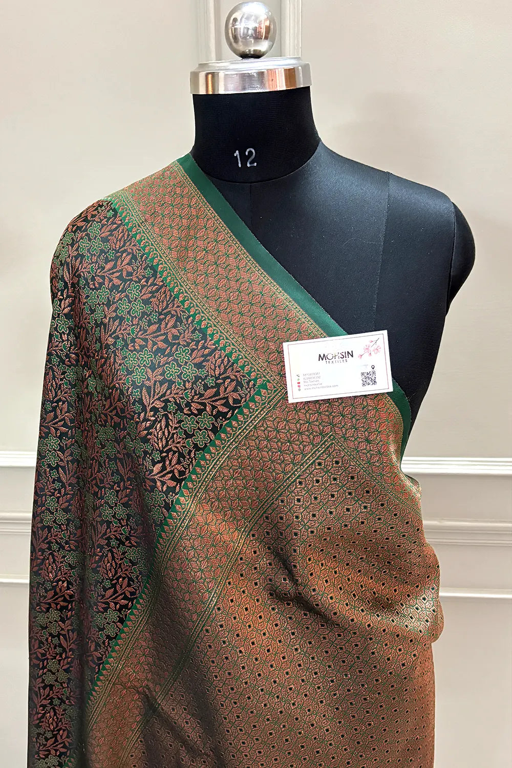Bottle Green Pashmina Banarasi Silk Saree