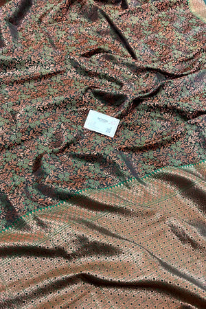 Bottle Green Pashmina Banarasi Silk Saree