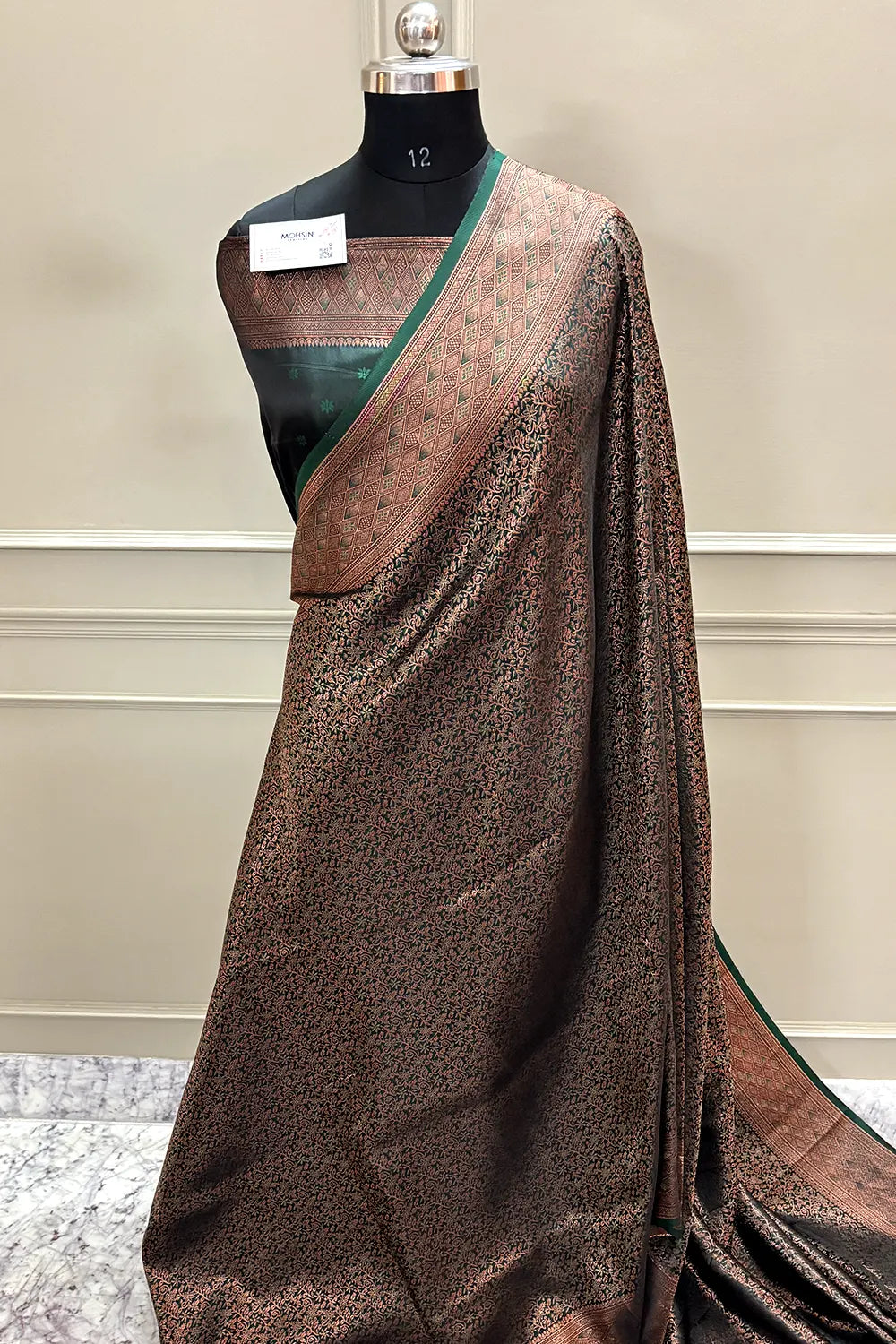 Bottle Green Pashmina Banarasi Silk Saree