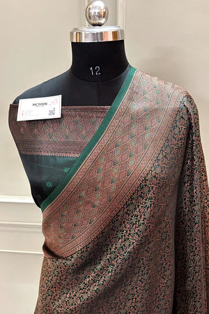 Bottle Green Pashmina Banarasi Silk Saree