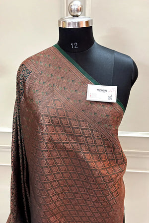 Bottle Green Pashmina Banarasi Silk Saree