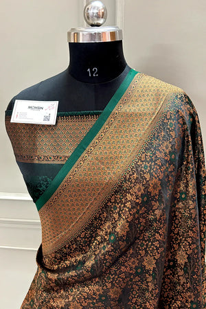 Bottle Green Pashmina Banarasi Silk Saree