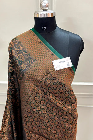 Bottle Green Pashmina Banarasi Silk Saree