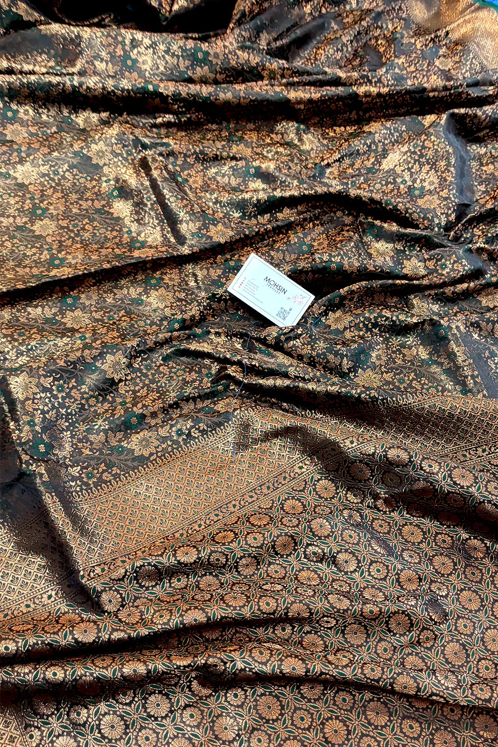 Bottle Green Pashmina Banarasi Silk Saree