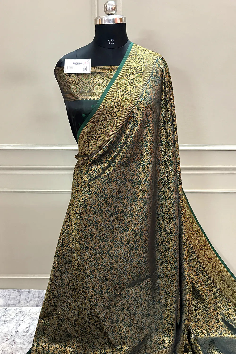 Bottle Green Pashmina Banarasi Silk Saree