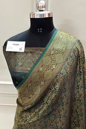 Bottle Green Pashmina Banarasi Silk Saree