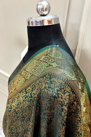 Bottle Green Pashmina Banarasi Silk Saree