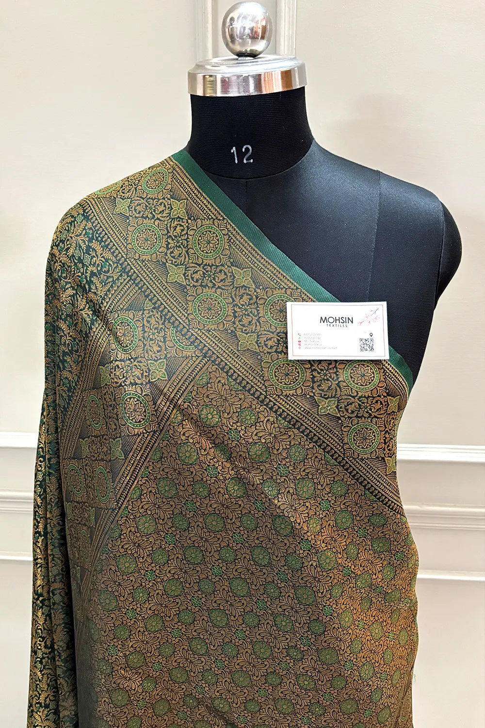 Bottle Green Pashmina Banarasi Silk Saree