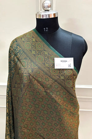 Bottle Green Pashmina Banarasi Silk Saree