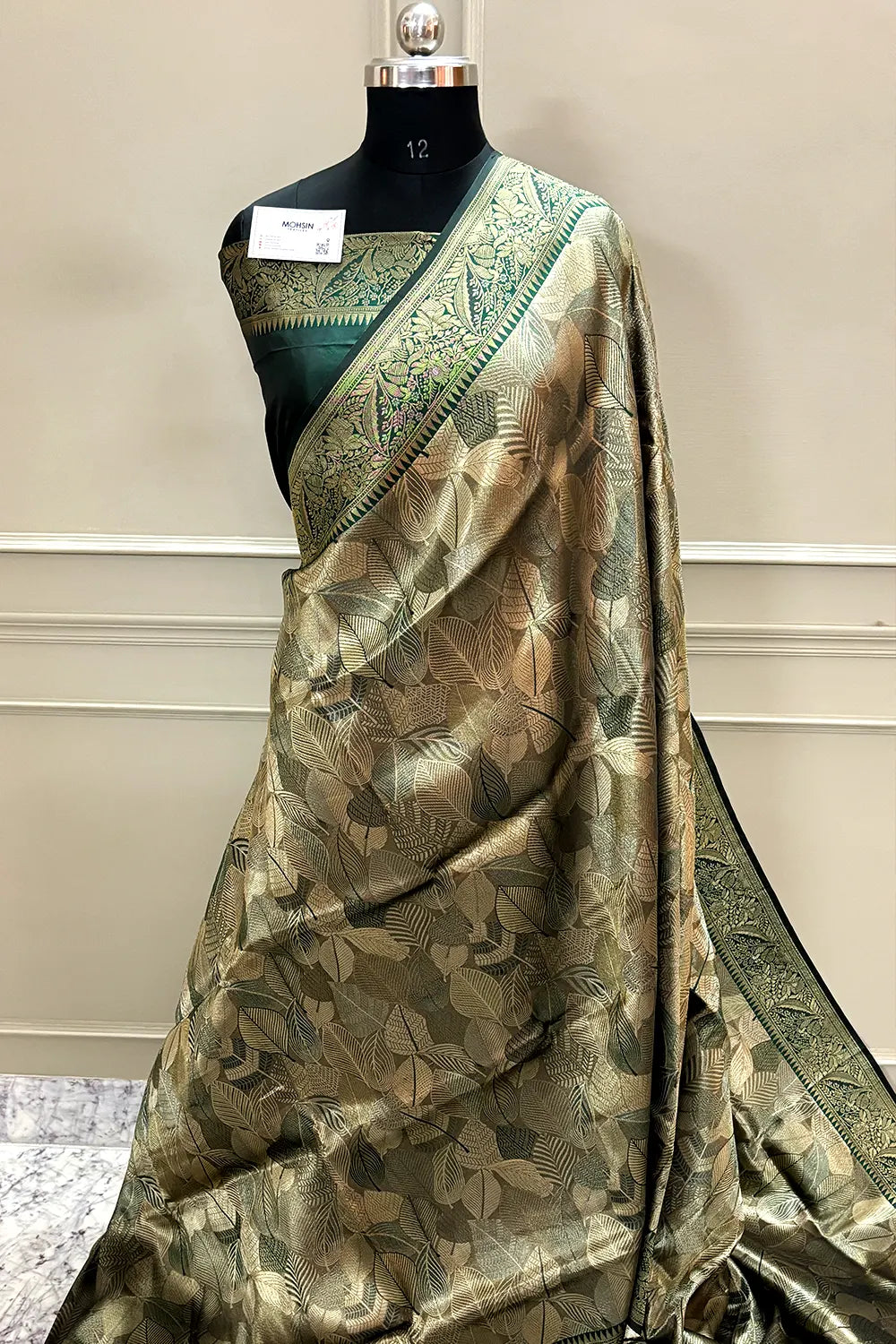 Bottle Green Pashmina Tissue Silk Banarasi Saree