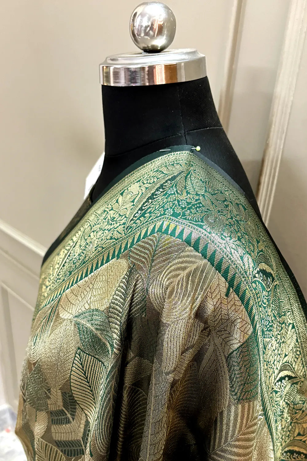 Bottle Green Pashmina Tissue Silk Banarasi Saree