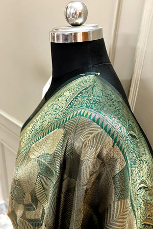 Bottle Green Pashmina Tissue Silk Banarasi Saree