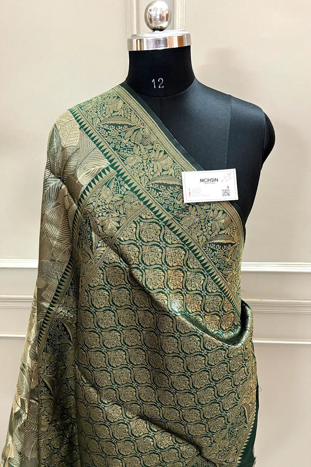 Bottle Green Pashmina Tissue Silk Banarasi Saree