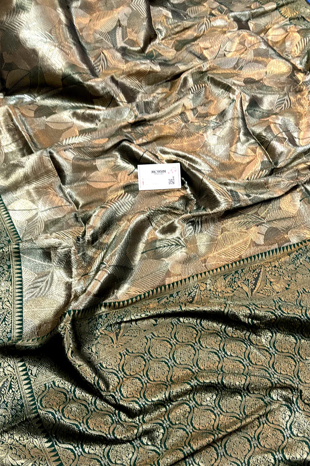 Bottle Green Pashmina Tissue Silk Banarasi Saree