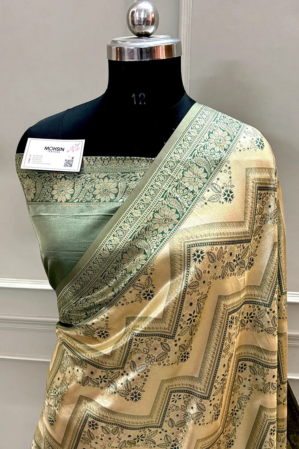 Bottle Green Pashmina Tissue Silk Banarasi Saree