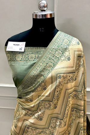 Bottle Green Pashmina Tissue Silk Banarasi Saree