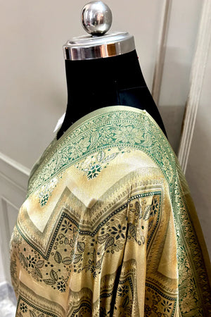 Bottle Green Pashmina Tissue Silk Banarasi Saree