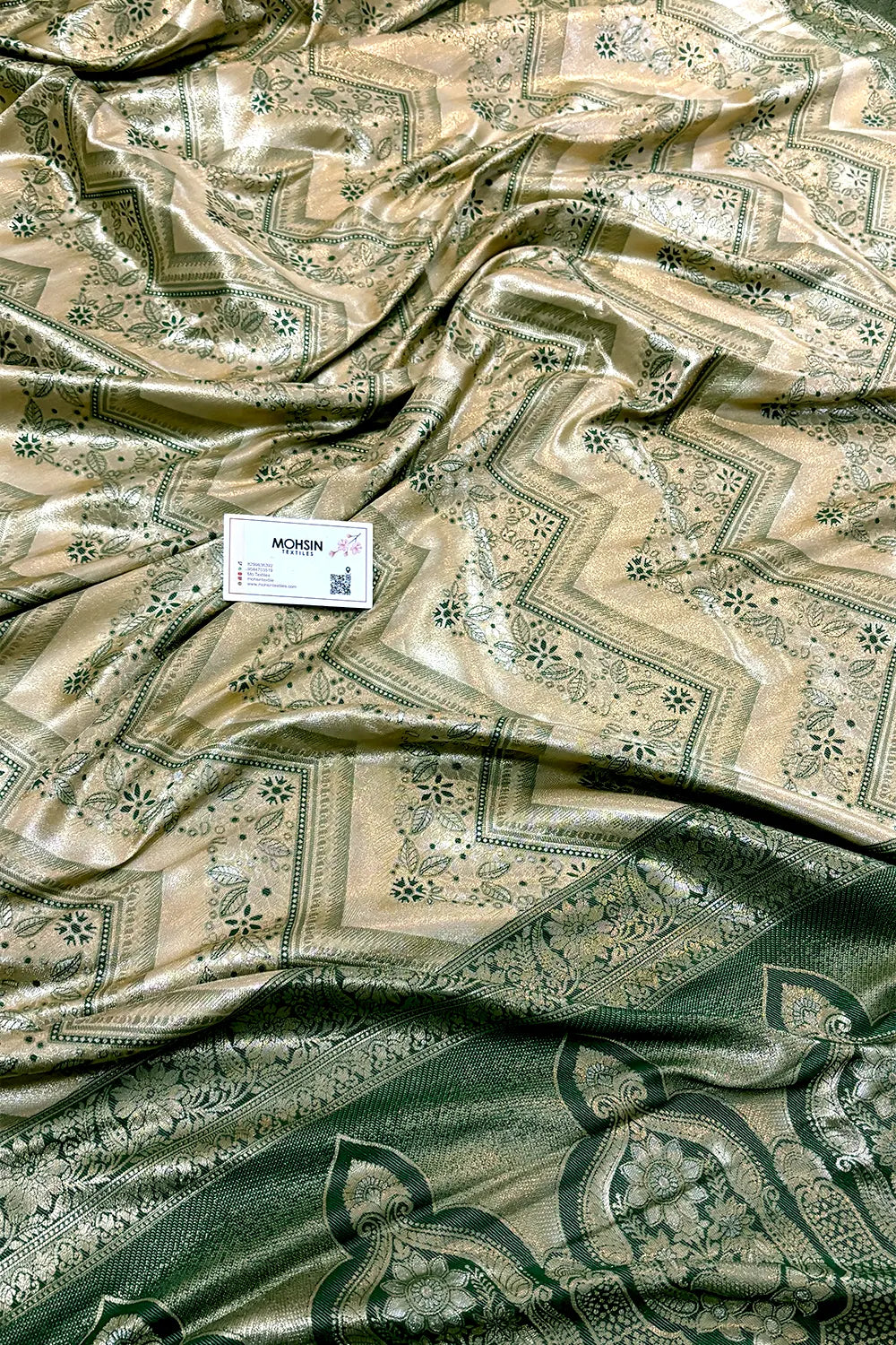 Bottle Green Pashmina Tissue Silk Banarasi Saree