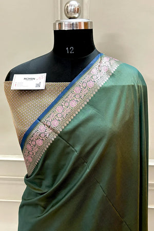 Bottle Green Plain Banarasi Silk Saree
