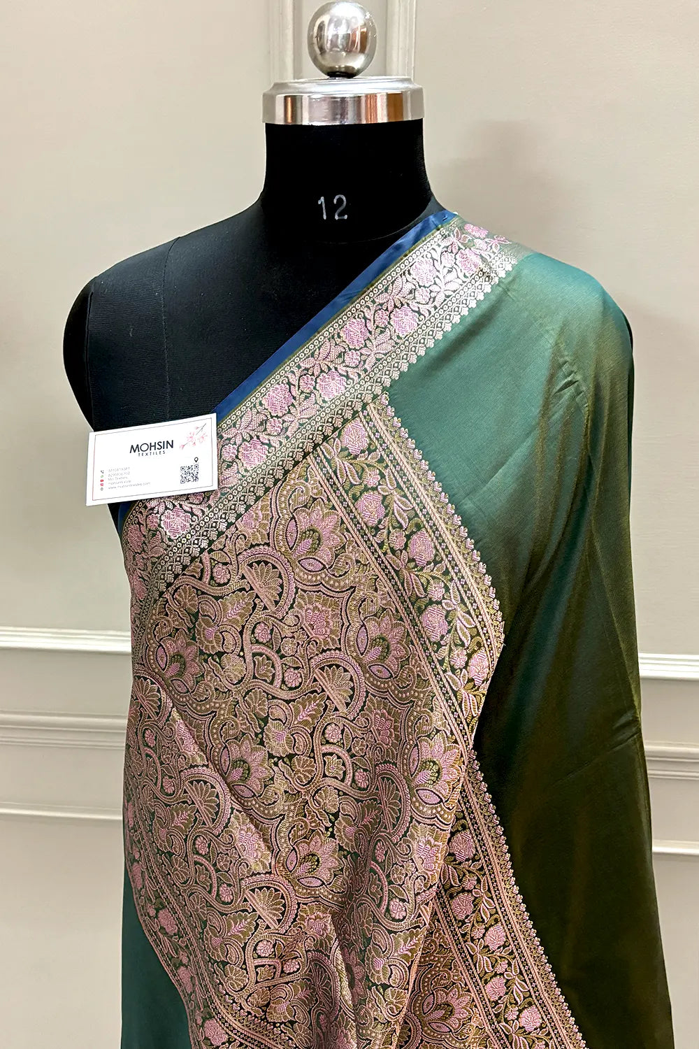 Bottle Green Plain Banarasi Silk Saree