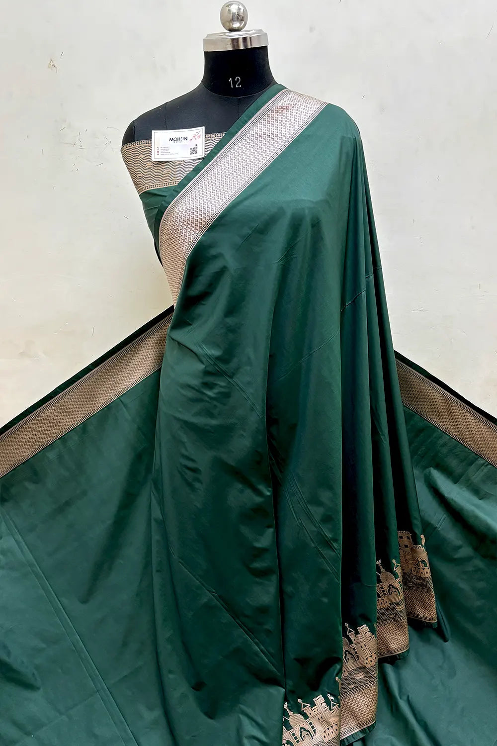 Bottle Green Plain Ghat Katan Silk Banarasi Saree