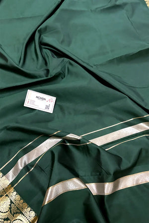 Bottle Green Plain Semi Katan Silk Banarasi Saree