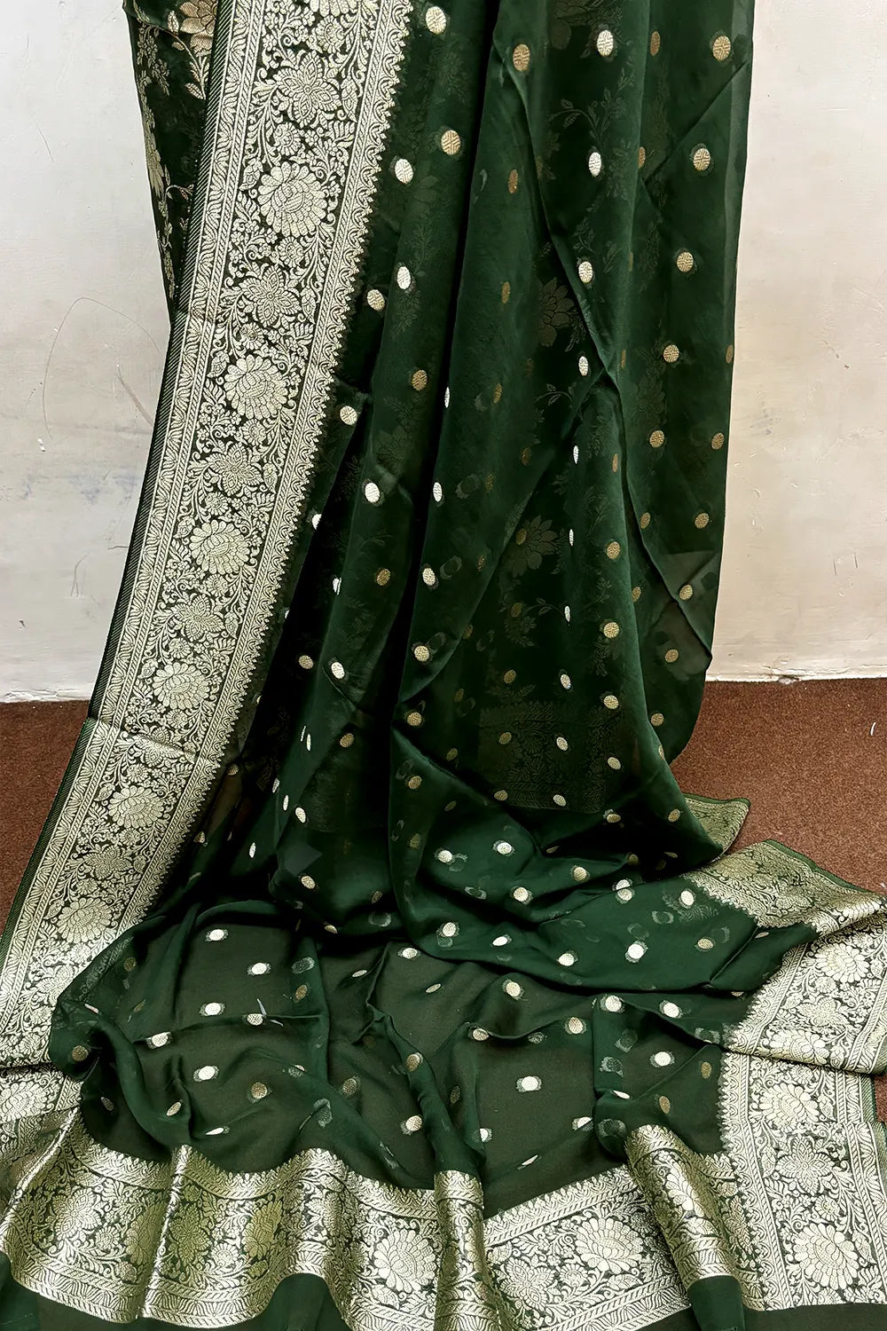 Bottle Green Pure Viscose Georgette Banarasi Suit