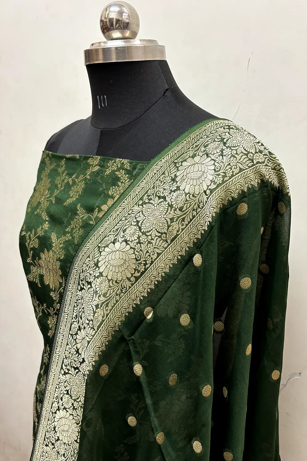 Bottle Green Pure Viscose Georgette Banarasi Suit