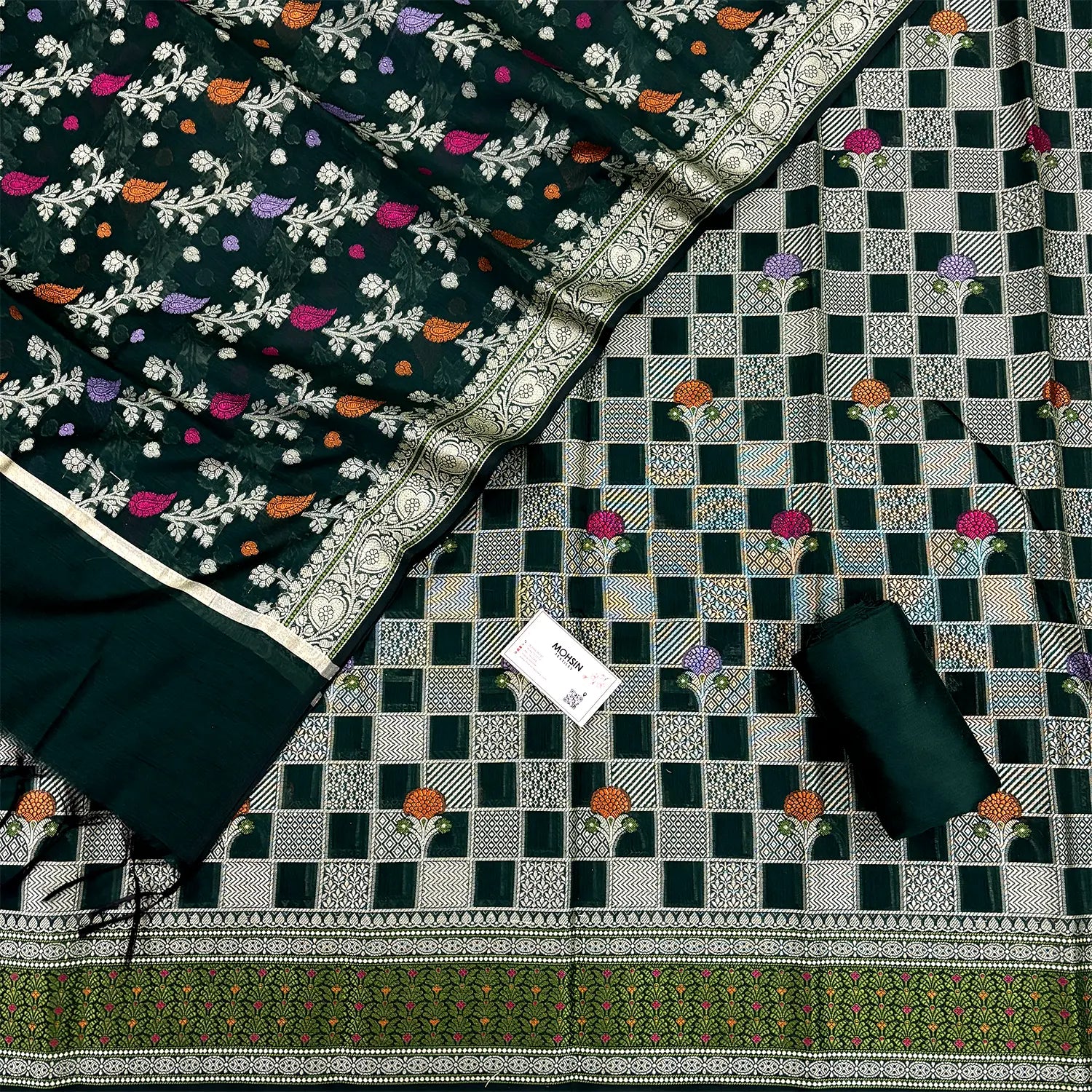 Bottle Green Resham Banarasi Silk Suit