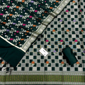 Bottle Green Resham Banarasi Silk Suit