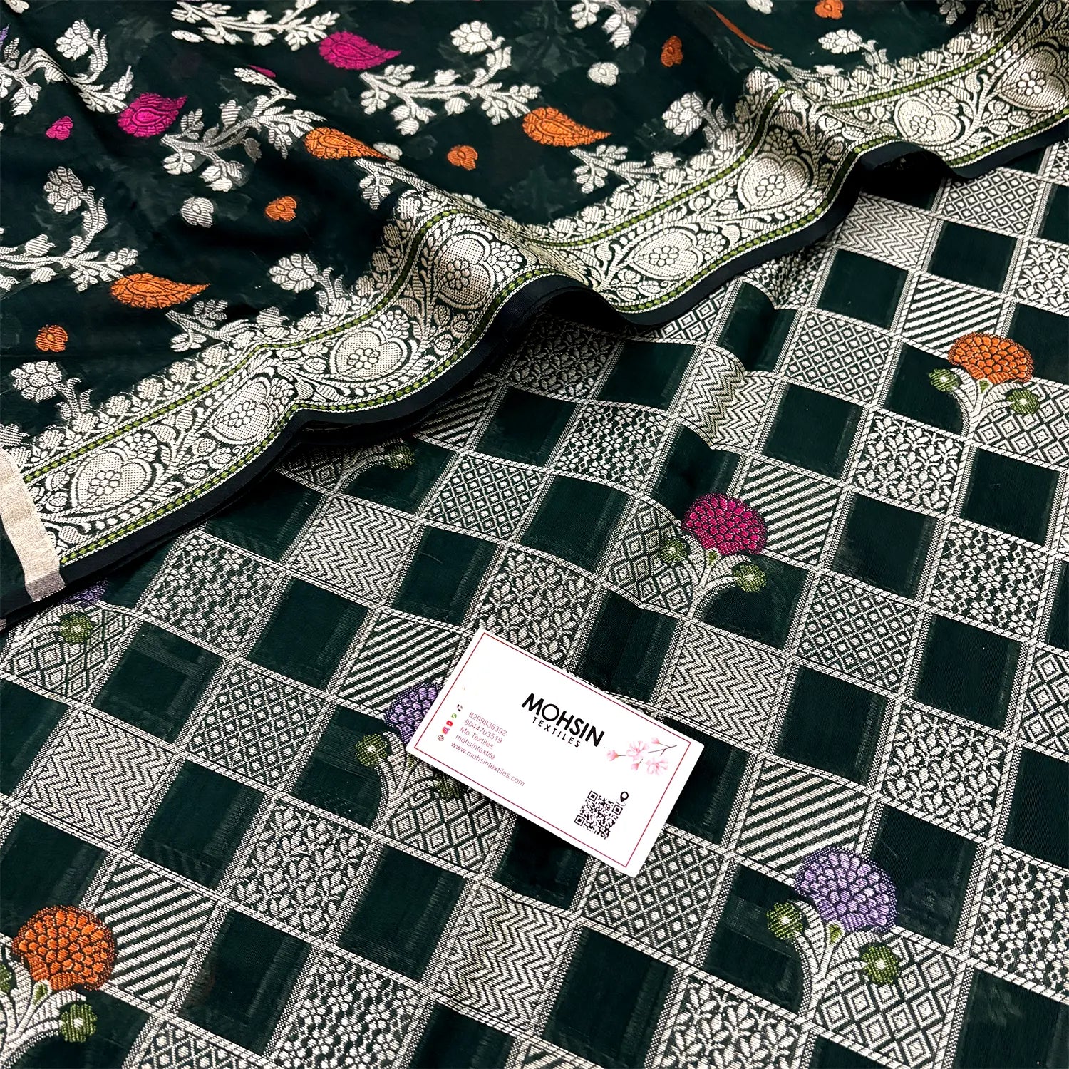 Bottle Green Resham Banarasi Silk Suit