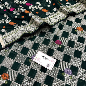 Bottle Green Resham Banarasi Silk Suit