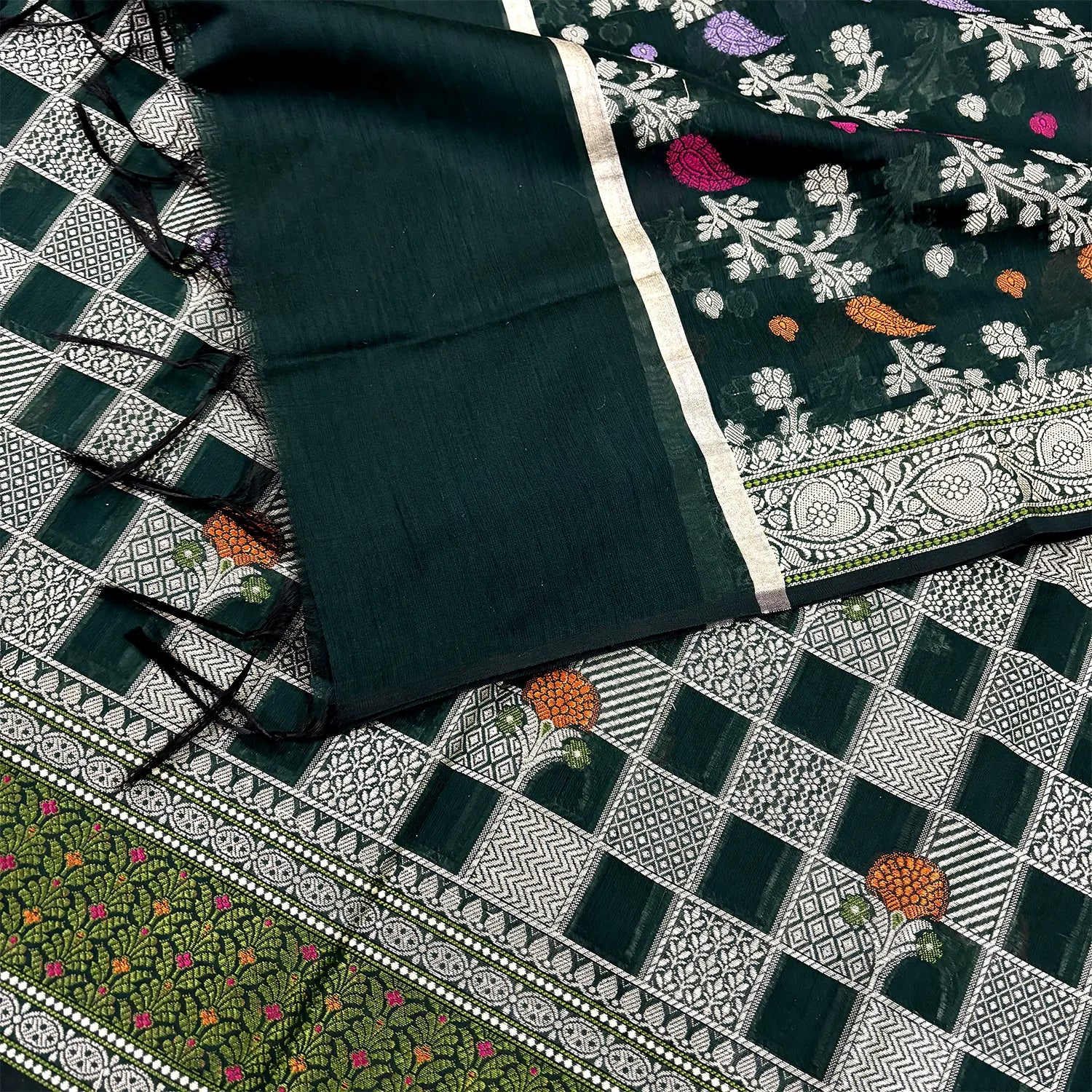 Bottle Green Resham Banarasi Silk Suit