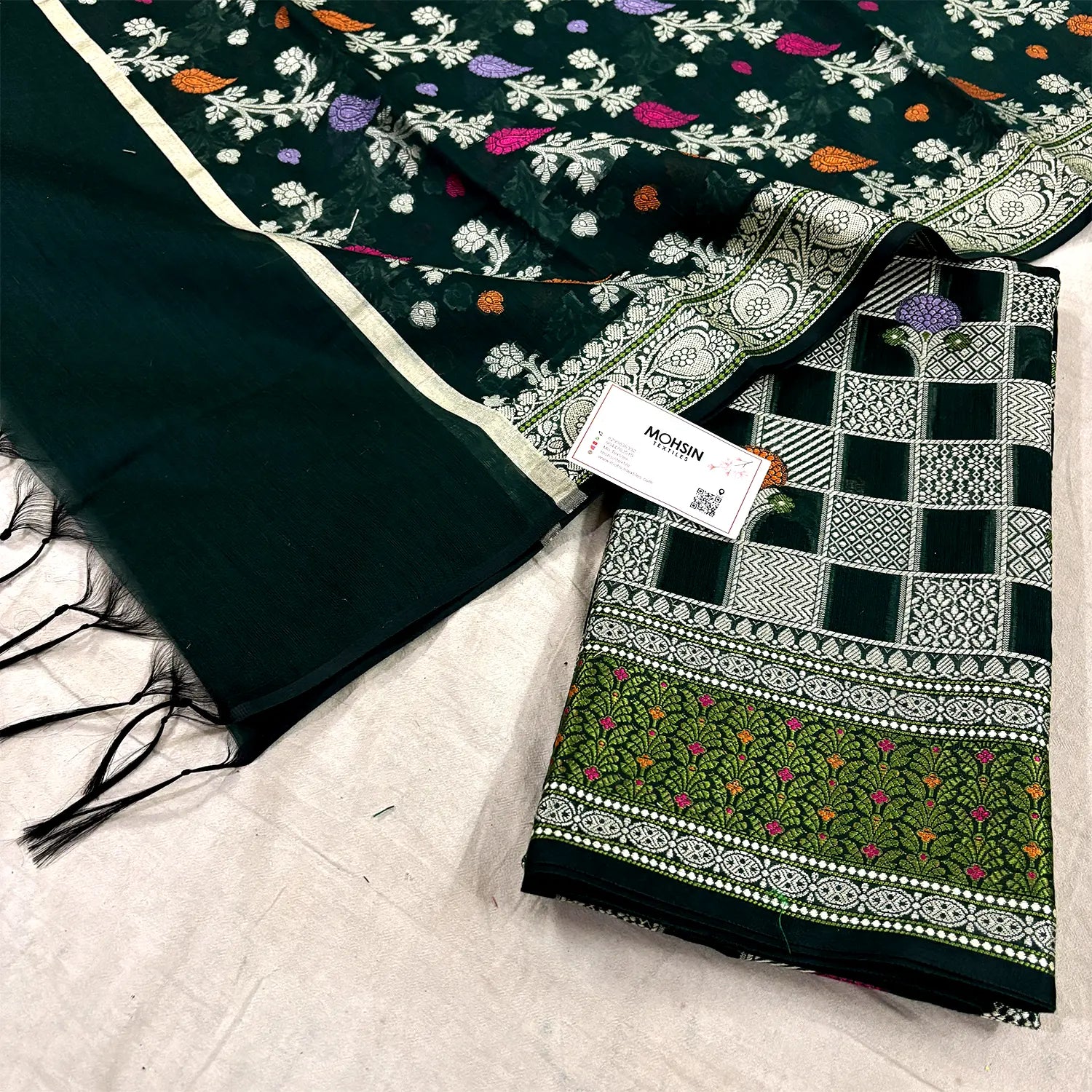Bottle Green Resham Banarasi Silk Suit