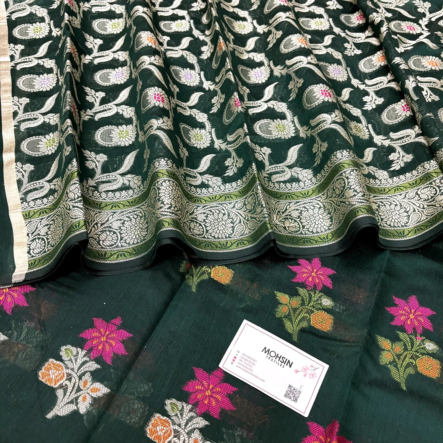 Bottle Green Resham Banarasi Silk Suit