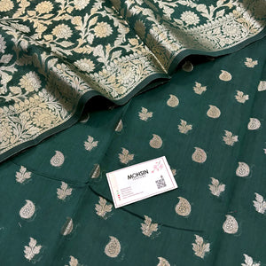 Bottle Green Resham Banarasi Silk Suit